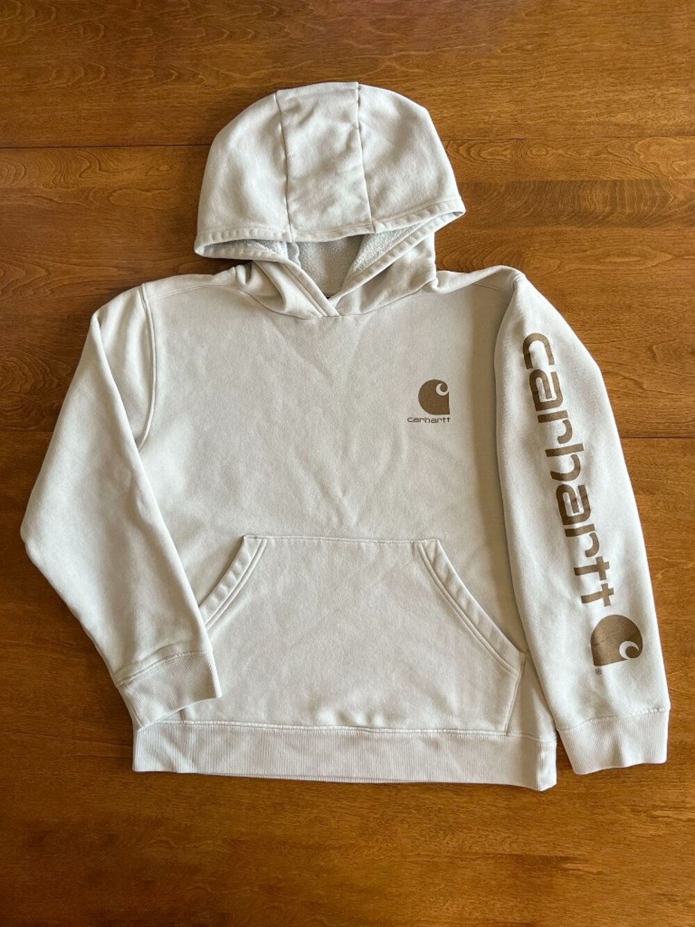 Carhartt ivory and copper logo hoodie L 14-16